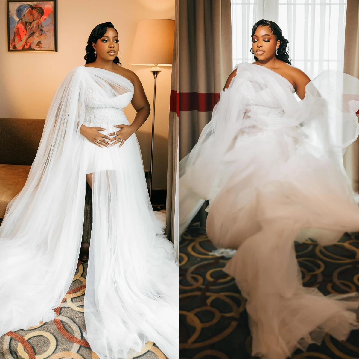Cswdocy Bridal Robes Wedding Dress For Photoshoot One Shoulder Applique Side Split  Bathrobe for Bride Africa Customized 2027