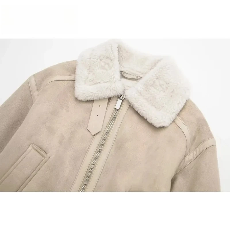 سترات شتوية أنيقة للسيدات على الموضة لعام 2025 بلون سادة وياقة مقلوبة وأكمام طويلة وجيوب وسحابات سترات نسائية دافئة