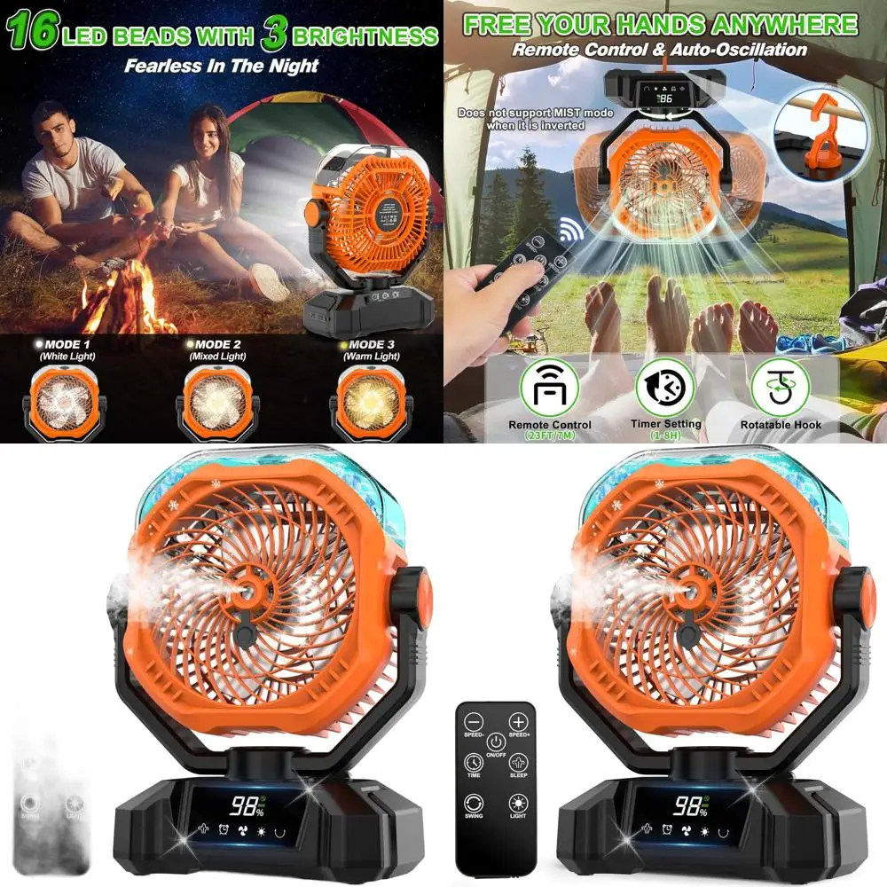 

Портативный вентилятор-увлажнитель 20000 мАч с резервуаром 360 мл и LED-подсветкой, 5 скоростей, для улицы и кемпинга
