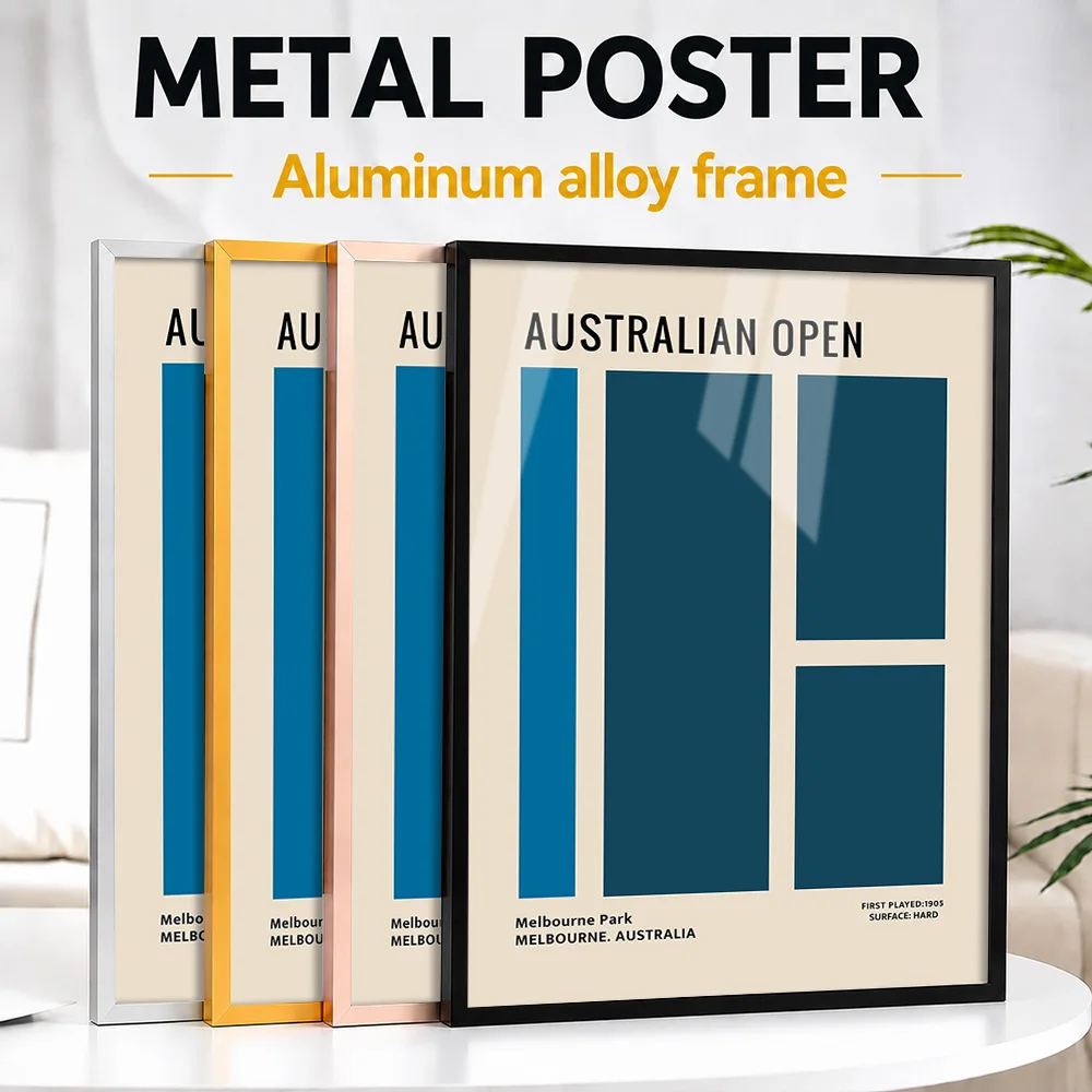 Australian Open Metal Poster With Aluminum Alloy Frame Customized Minimalist Design Wall Art For Clubhouse And Sports Lounge
