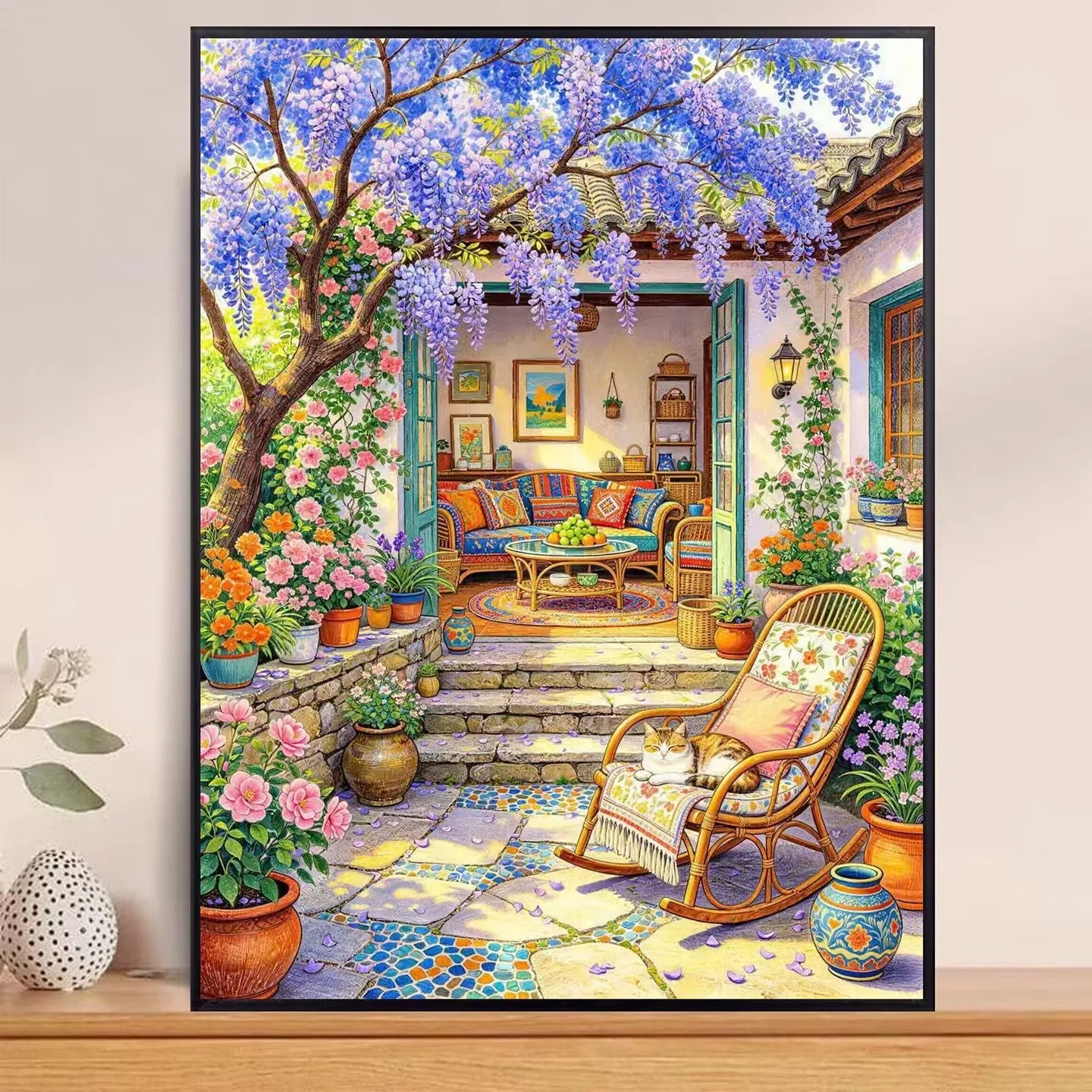 9CT 11CT DIY Cross Stitch Kit Purple Vine Flower Courtyard Embroidery  Printed Set with Thread Needlework for Home Crafts