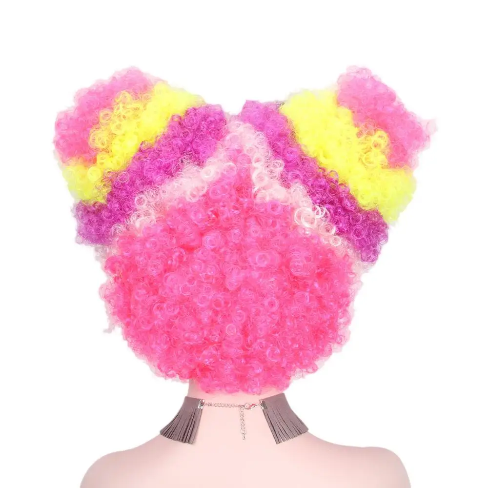 Anxin Brand Synthetic Fiber Wigs: Colorful and Fluffy Horn-Shaped Styles, Featuring Light Pink/Yellow/Dark Pink/Orange Multi-Color Elements, with Fluffy Overlapping Strands and Multi-Color Splicing, Featuring a Fluffy and Comfortable Texture, Easy to Wear and Maintain, Suitable for Various Events and Parties, Effortlessly Creating a Fun Atmosphere