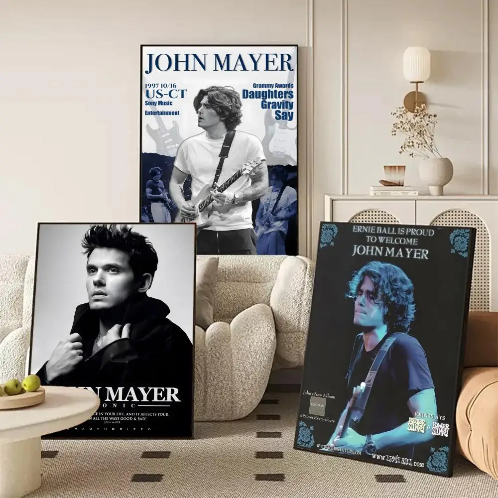 Singer J-John M-Mayer Poster Waterproof Self-Stick Wall Art Stickers, Removable Wall Decor for Living Room and Bedroom