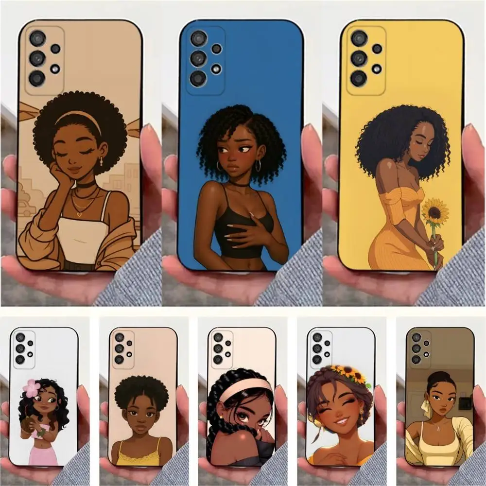 

Afro Black Girls Cartoon Phone Case For Samsung S25,S24,S23,S22,S20,S21,S10,Ultra,Plus,Lite,FE,Soft Silicone Black Cover