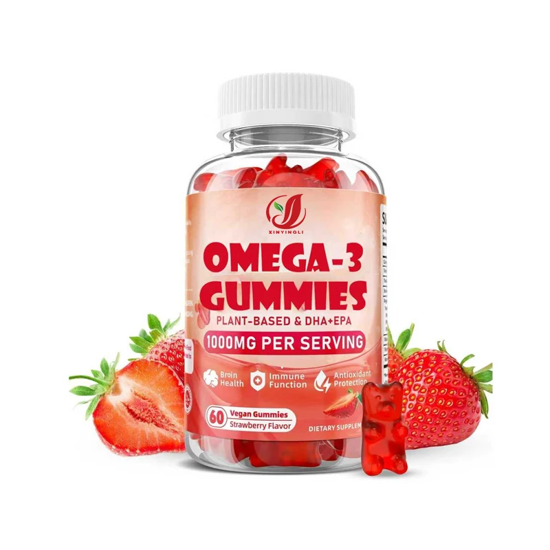 Vegetarian Omega-3 Gummies 1000mg, Plant-based DHA 460mg, and EPA 230mg Promote Eye and Immune Health