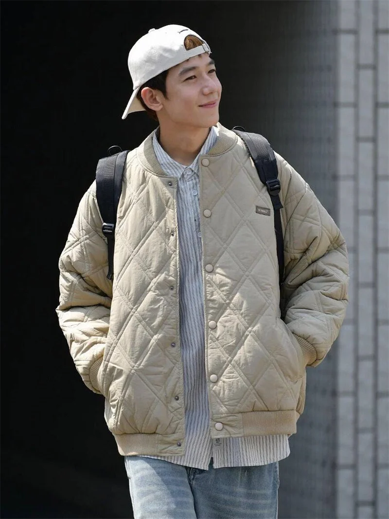 

Мужская повседневная зимняя куртка из хлопка с воротником-стойкой, в стиле колледж, из утолщенного полиэфирного волокна