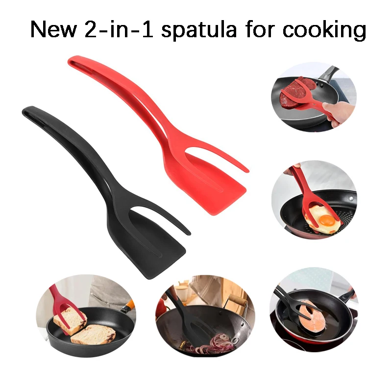 Spatule en Nylon 2 en 1 pour frire les œufs, cuisson du pain, des crêpes, du Steak, la friture en profondeur, rend la cuisine plus facile avec des outils de cuisine, 1 pièce