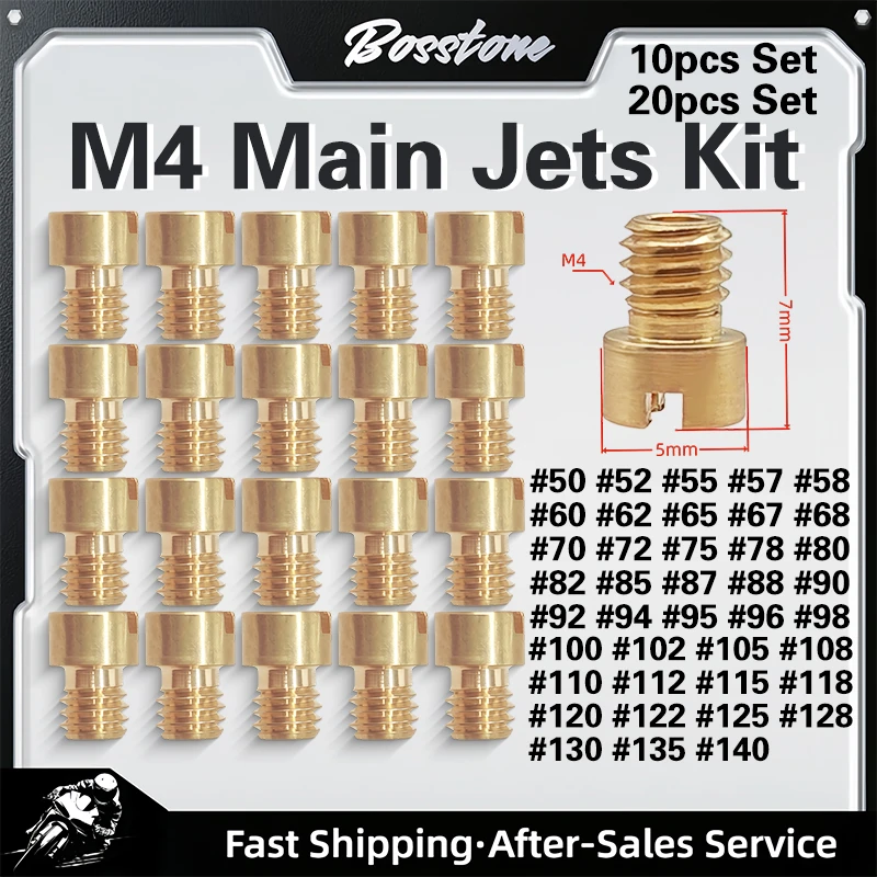 20pcs / 10pcs M4 Main Jet 4mm For GY6 50cc 139QMB Mikuni Keihin Carburetor CVK24~26 PZ19 Round Head Injectors Nozzle