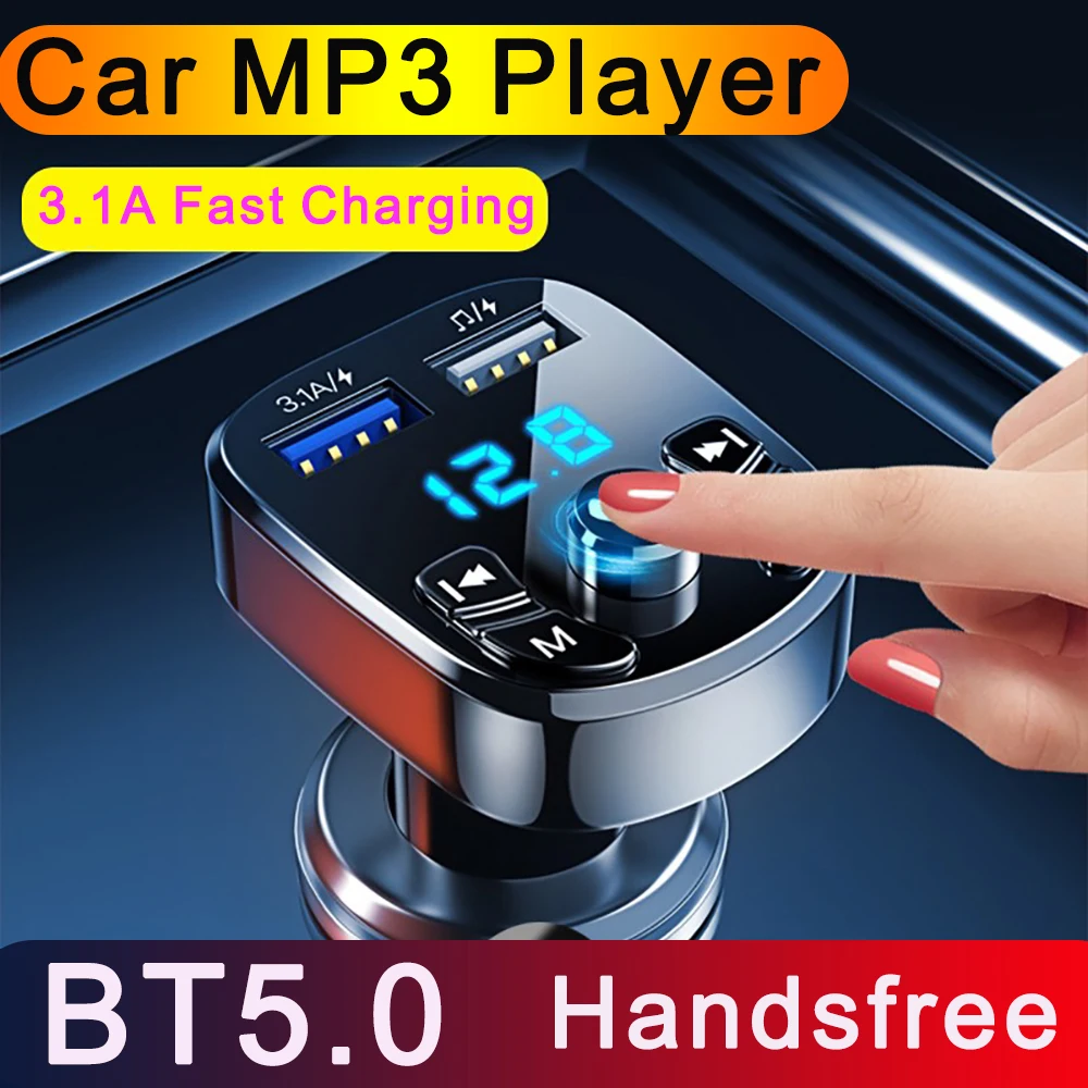 

Car Hands-free Bluetooth 5.0 FM Transmitter MP3 Modulator Player Wireless Handsfree Audio Receiver Dual USB Fast Charger