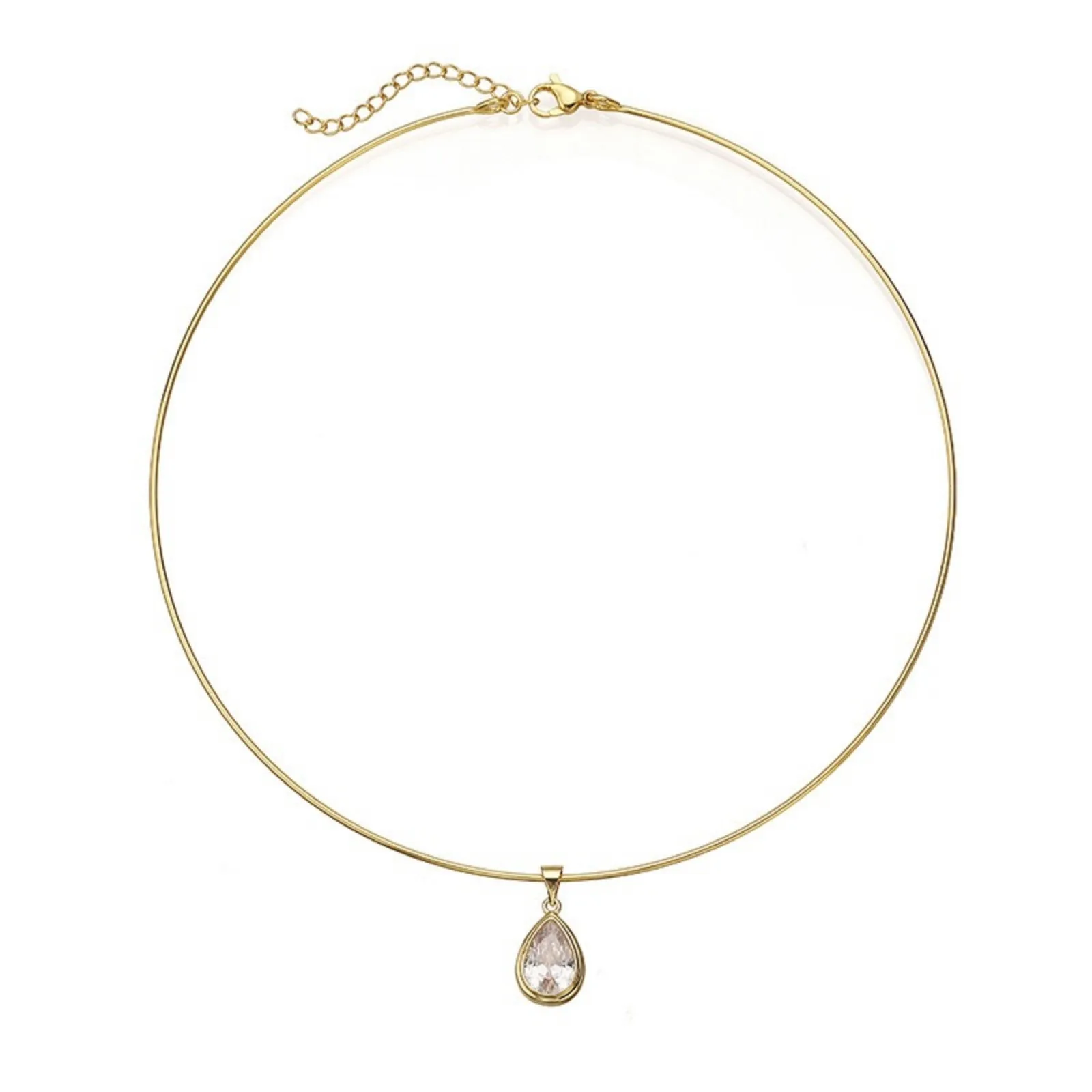 Großhandel Geometrischer Messing-Halsring mit klaren Strasssteinen, Edelstahl, stilvolles Geschenk-Schmuckstück für Damen, 1 Stück – Detail 5