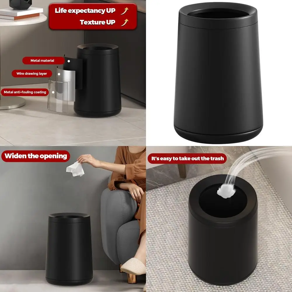 

8L Capacity Black Open Top Wastebasket for Small Spaces - Ideal for Bathroom, Bedroom, Living Room, and Office