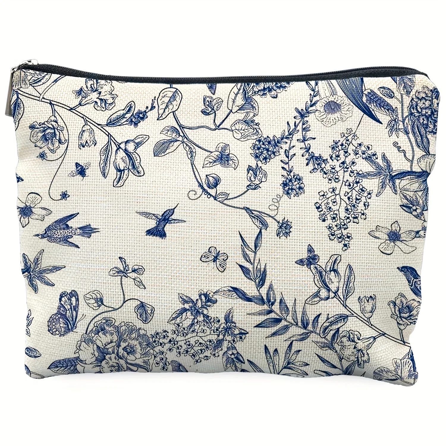 Blaue Make-up-Tasche mit Blumenmuster im chinesischen Stil – multifunktionale Reißverschlusstasche, Schmuck-Aufbewahrungstasche, perfekte kleine Reise-Aufbewahrungstasche mit Reißverschluss