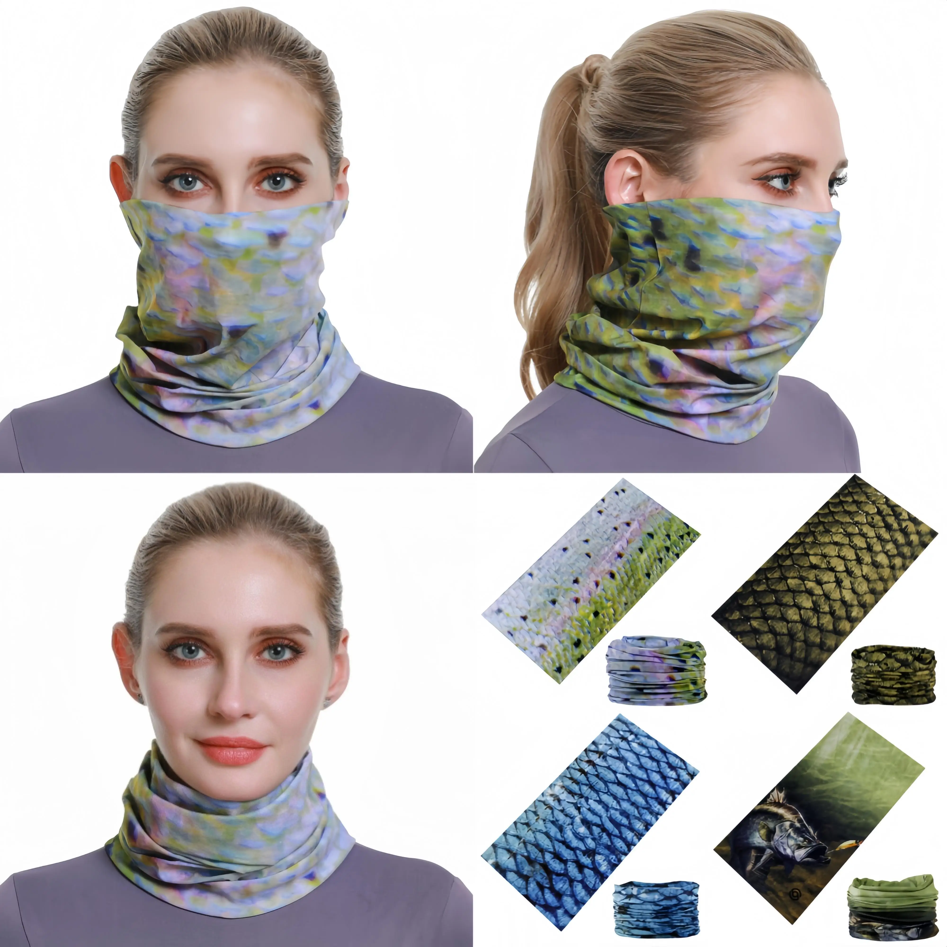 2024 Creative Fish Scale Ocean Shark Design Fishing Bandana UV Protection Face Mask Balaclava Cycling Headband Head Neck Scarf