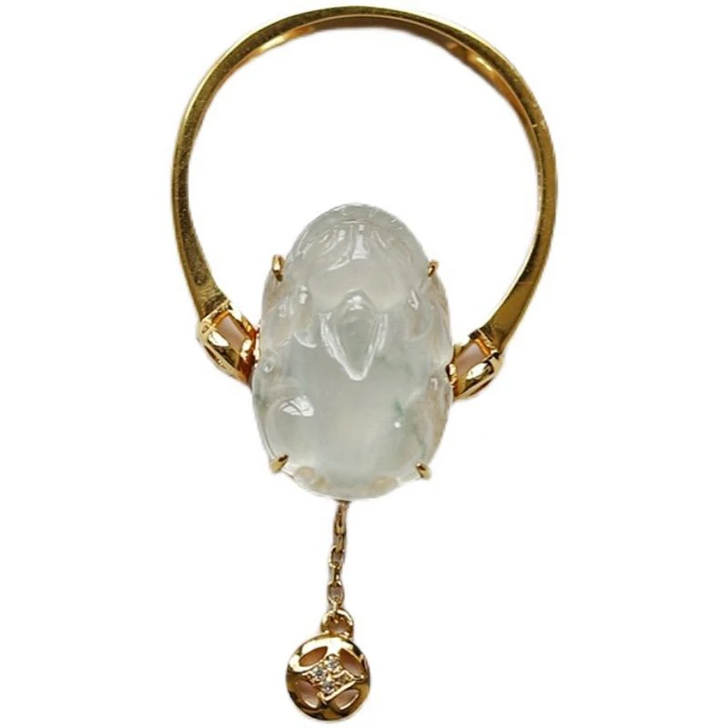 Designer\'s New in Natural Ice Chalcedony Pixiu Copper Coin Dual Purpose Rings for Women Pendant Chinese Style Fashion Jewelry