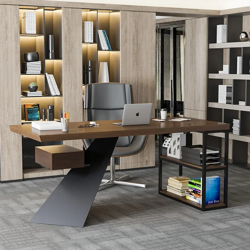 Solid wood creative single desk with study study desk wrought iron desktop computer desk