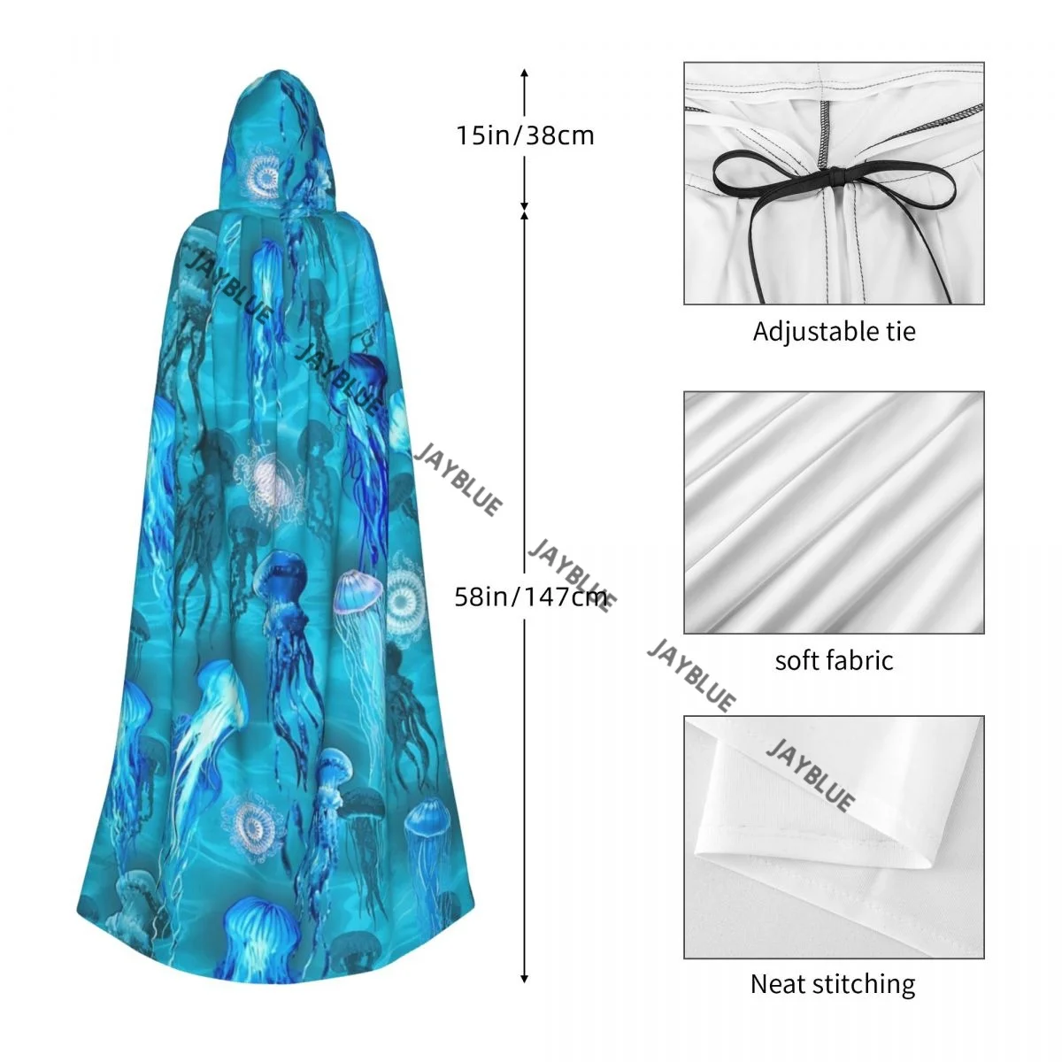 フード付きユニセックスクラゲマント、海の魔女の衣装、大人のコスプレ