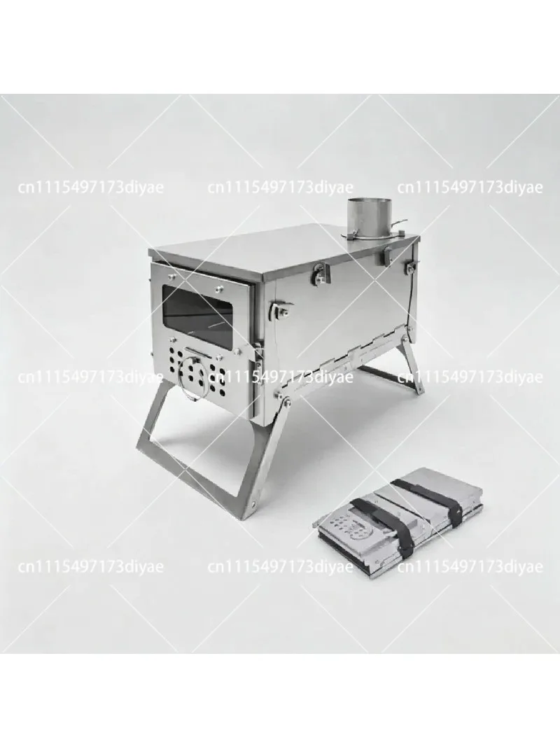 Stainless Steel Single Glass Foldable Portable Wood Stove for Outdoor Tent Camping Hiking Backpacking