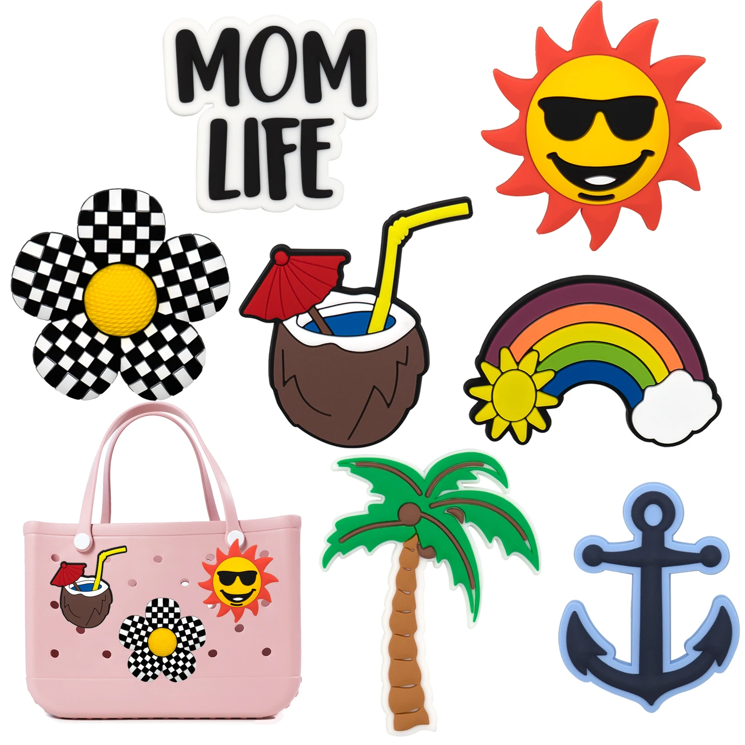 1/6pcs MOM Lift Charms For Beach Bag Accessories Rainbow Sun Handbag Decoration Beach Ship's Anchorfor Tote Bag Accessories