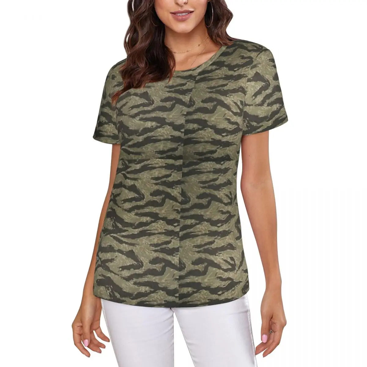 Tiger Stripe Camouflage Military Camo T-Shirt Women Short Sleeve T Shirts O-Neck Clothes Cotton Summer Tees Streetwear