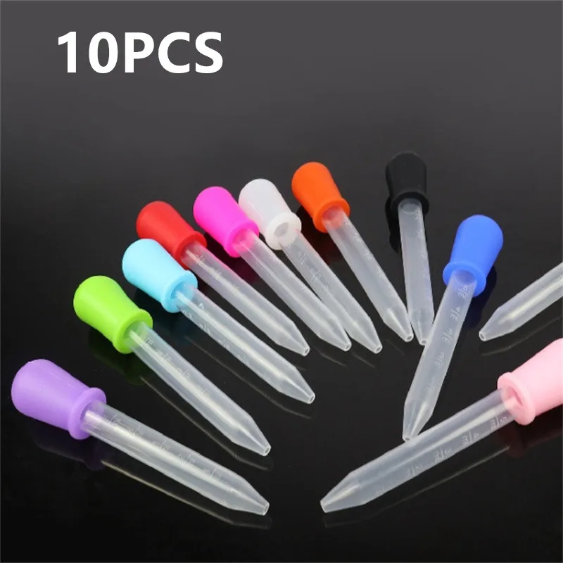 5/10PCS Random Color 5ml Silicone Eye Ear Pipette Dropper Pipette School Lab Experiment Supplies Dropper Feeding Medicine Liquid