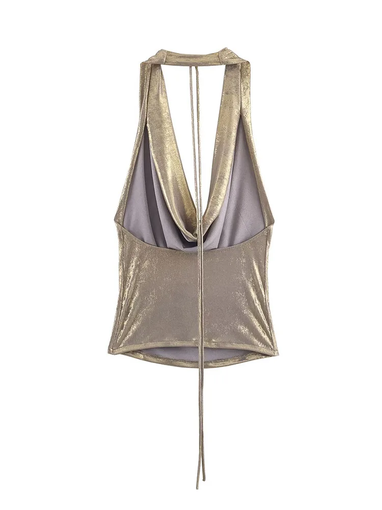 HH 女性用サマービーチセクシーバックレスペンダントプリーツ装飾ホルターカラートップス女性用カジュアルファッションストリートスタイルパーティートップス