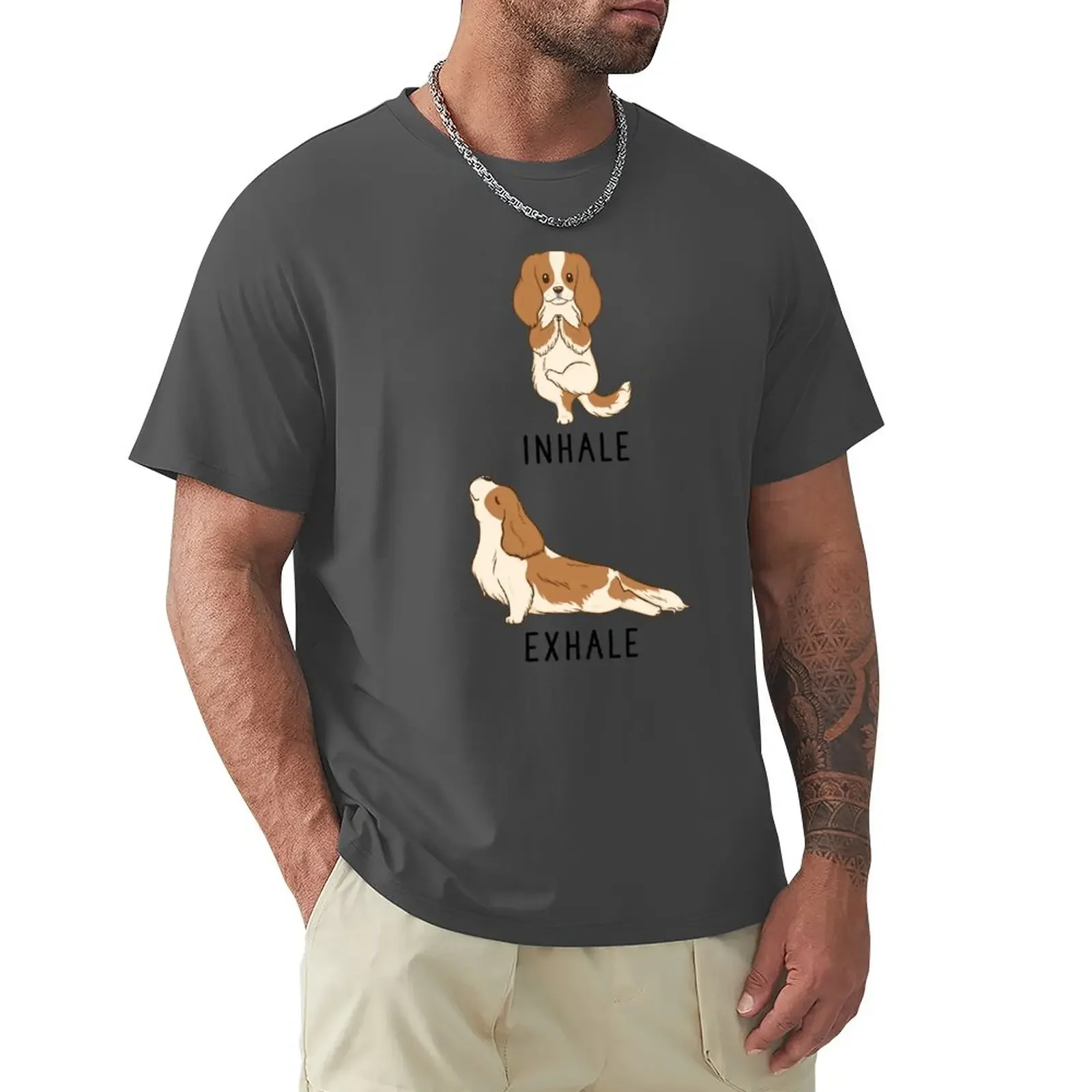 Inhale Exhale Cavalier King Charles Spaniel Yoga T-Shirt black man designer men new in tops & tees vintage Informal Outfits