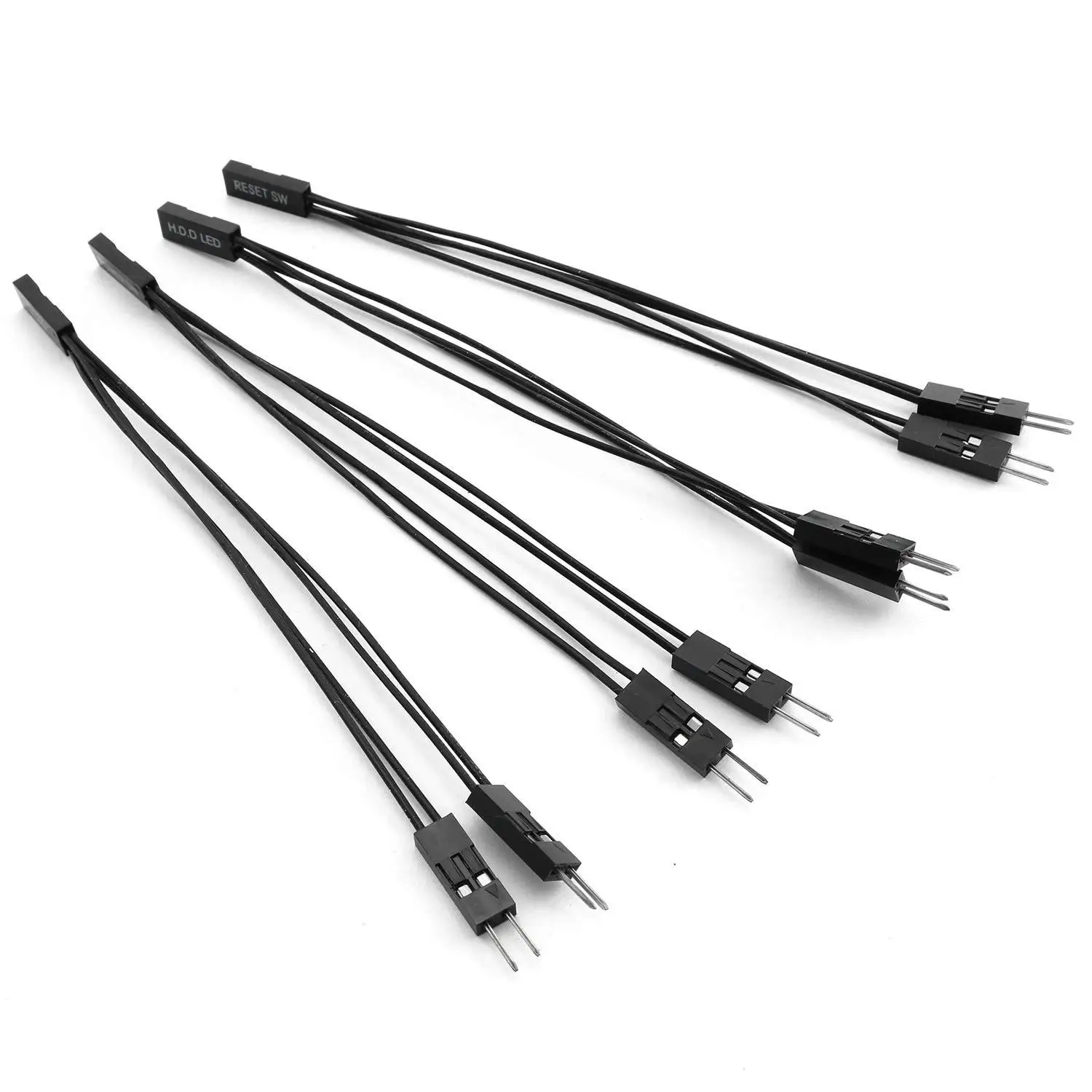 4Pcs 2 Pins Single Female to Dual Male Black Jumper for PC Motherboard Power Light-Emitting Diode Switch Reset HDD Hard Drive