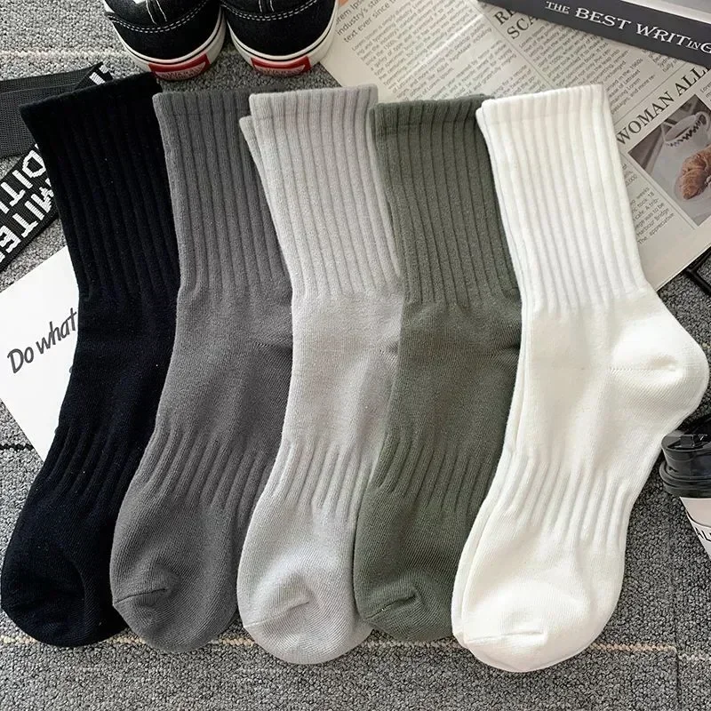 1/5pairs Thicken Cotton Men\'s Socks Solid Bottom Terry Long Socks Black White Sport Socks Male Breathable Casual Calcetines