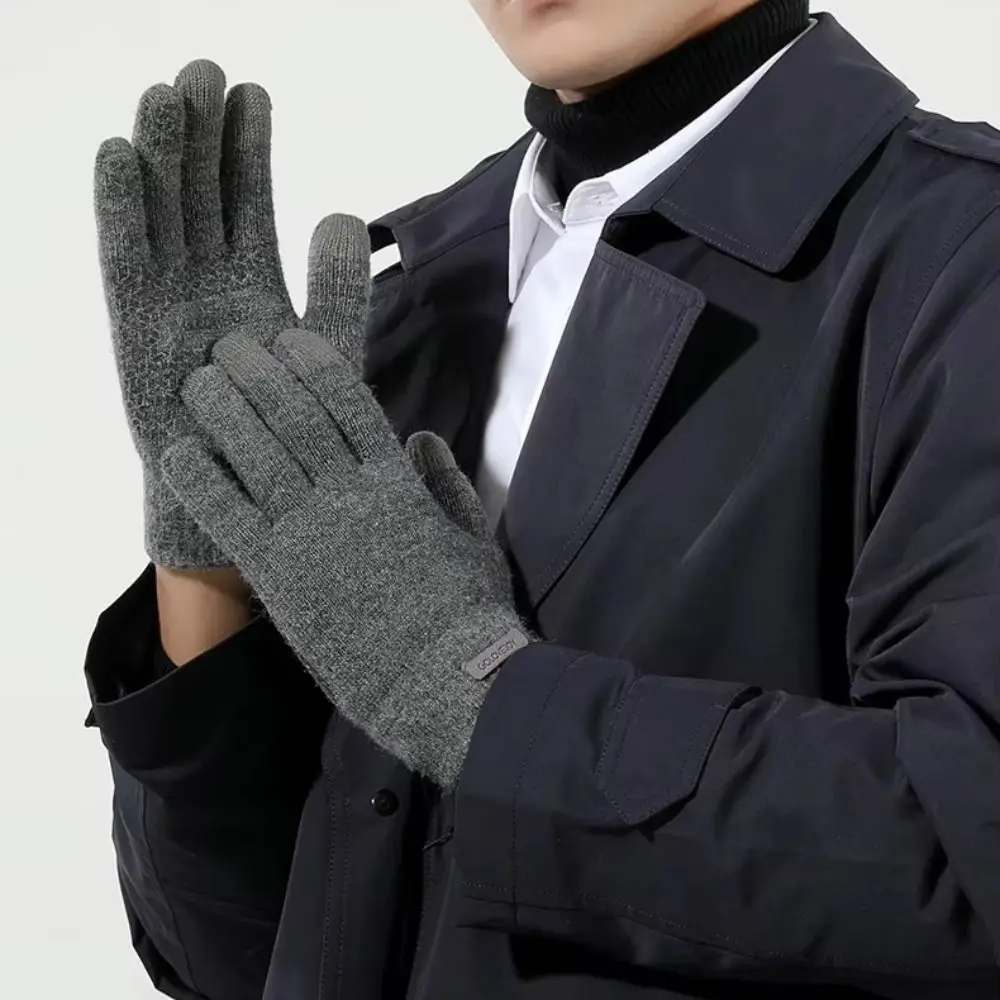 Windproof Arctic Velvet Knitted Gloves Knitted Thicken Full Finger Gloves Anti Pilling Winter Mittens