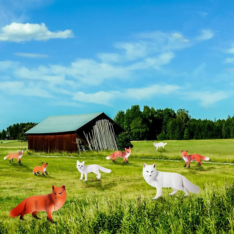 Conjunto de figuras de animais de raposa, 8 peças, realista, raposa ártica, raposas vermelhas, figuras de animais da selva, para bolo, topper, lembranças de festa