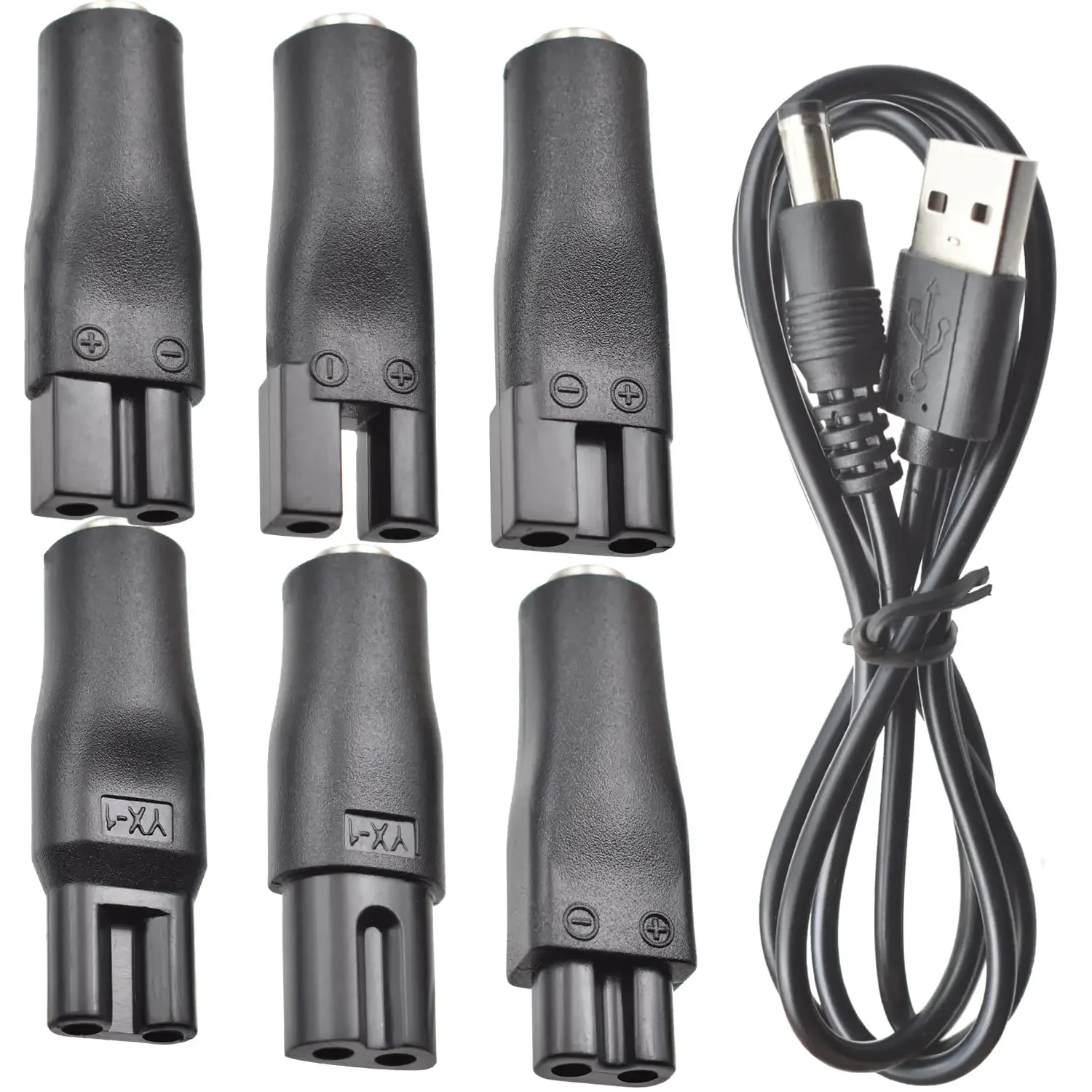 7개들이 전원 케이블, 5V 교체용 충전기, USB 어댑터. 전기식 헤어 클리퍼, 턱수염 트리머, 면도기, 미용 기기에 적합.