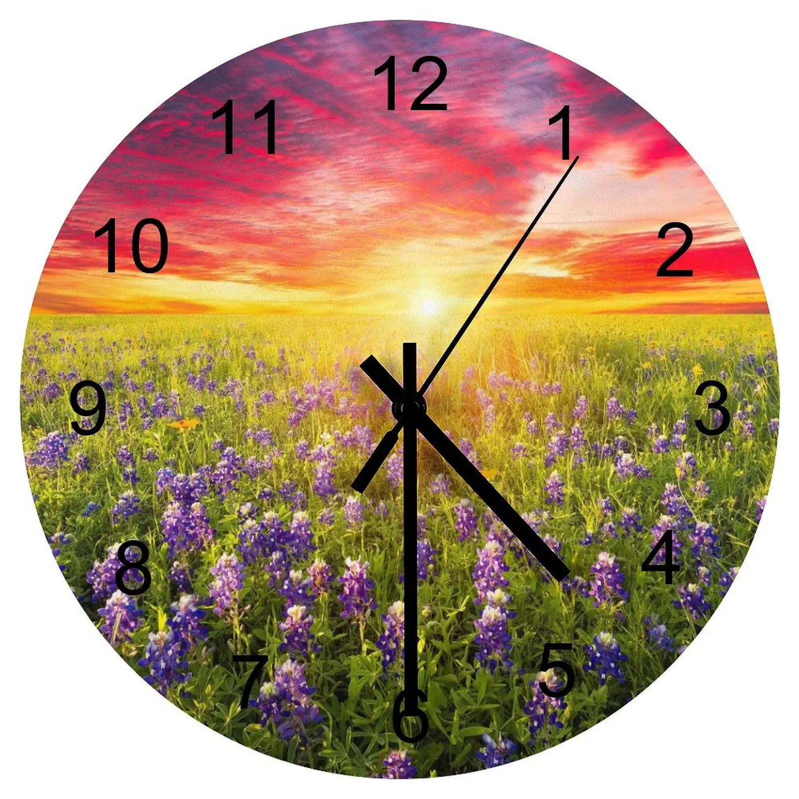 

Hallway Wall Clock Exquisite Flowers Nature Clocks 12 inch Silent Wood Round Artistic Trend Minimalist