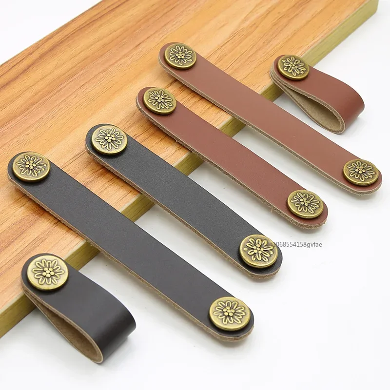 

Leather Handle Nordic Style Wardrobe Drawer Door Pull Genuine Leather Handle Kitchen Cabinet Handles Furniture Cowhide Knob