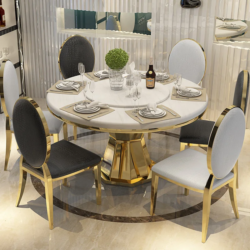 

Living room luxury Mid-century Round Dining table marble circular without turntable kitchen Service table restaurant furniture