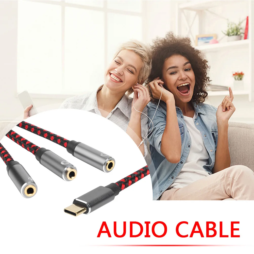 USB C Headset Cable DAC Converter Type-C to 3.5mm Jack Aux Adapter Cable Mic Headphone Splitter Audio Cord for Mobile Phone PC