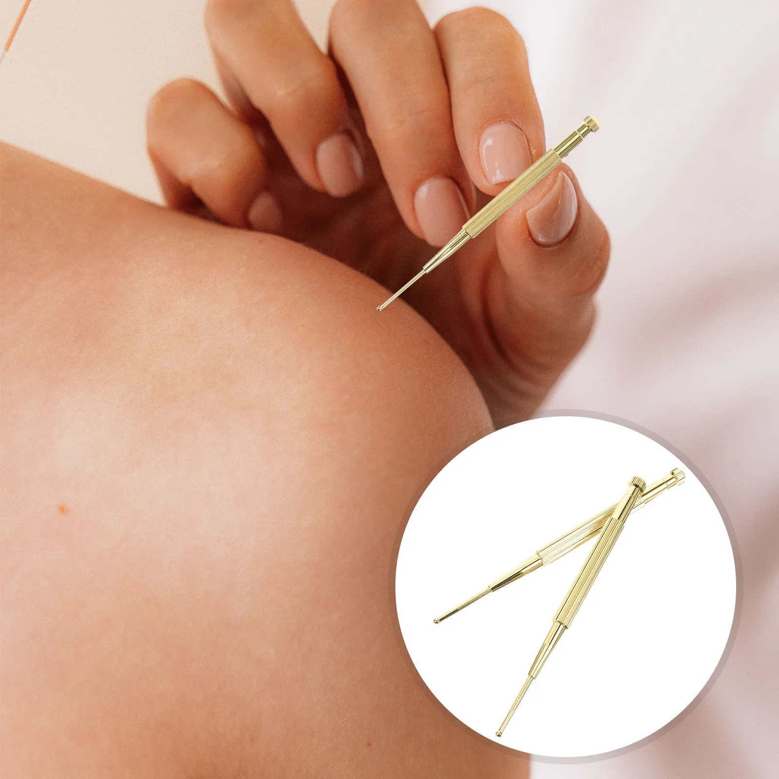 

2Pcs Ear Acupuncture Point Probe Copper Body Stimulator Spring Loaded Acupressure Pen Acupuncture Therapy Tool