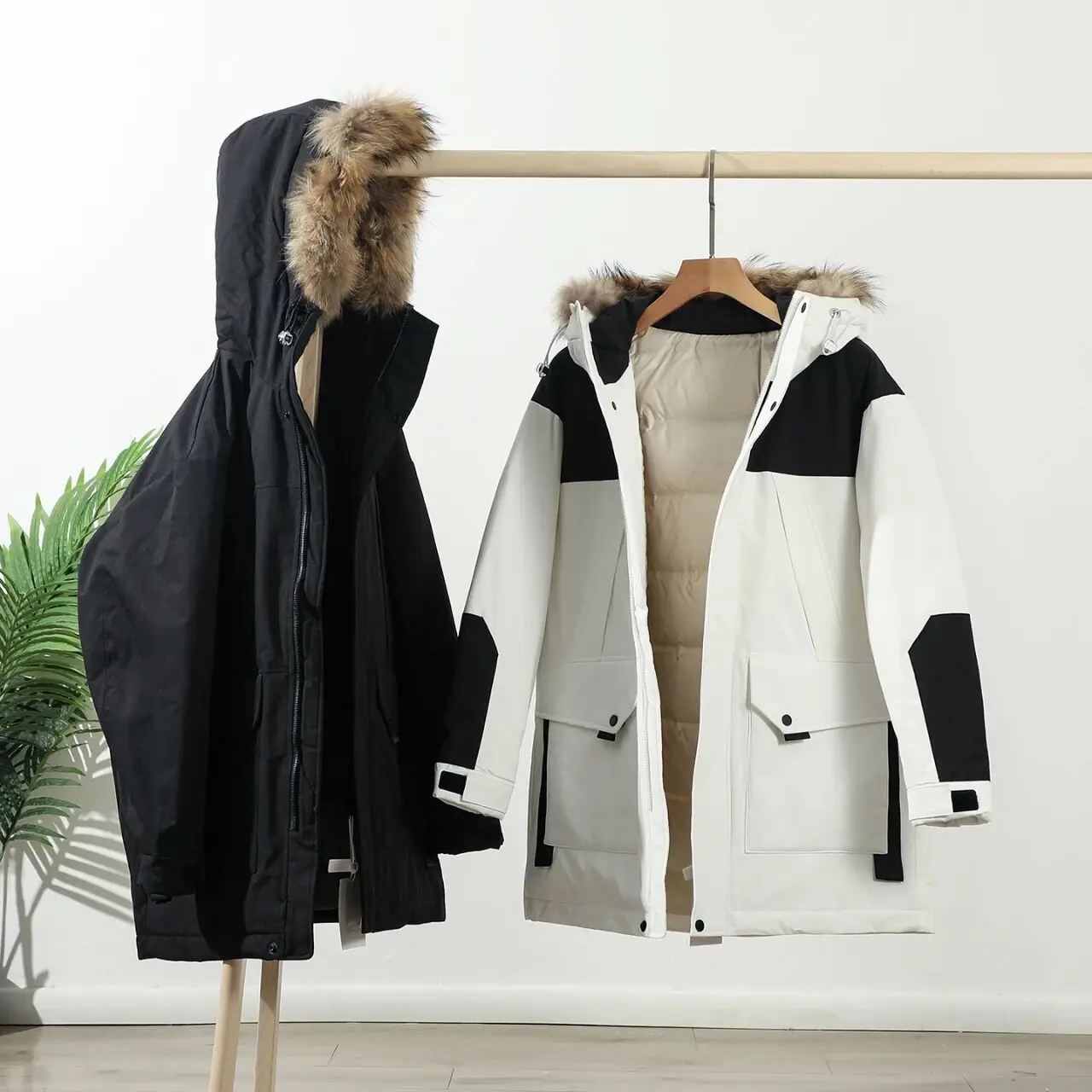 

High-End Men's Mid-Length down Jaet with Real Fur Collar 90 Du down Pred Glue Hooded Autumn Winter Clothes