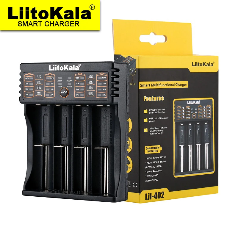 LiitoKala Lii-402 18650 Smart Battery Charger 1.2V 3.7V 3.2V 3.85V for 26650 18500 18350 17500 16340 14500  Battery view 6