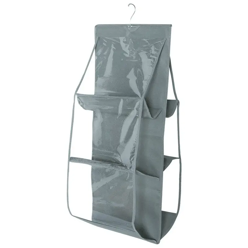 6-fach Hänge-Organizer für Handtaschen, für Kleiderschrank, grau, wasserdicht, Aufbewahrungstasche für Tür, Wand, transparente Tasche für Kleinkram mit Aufhänger. – Detail 2