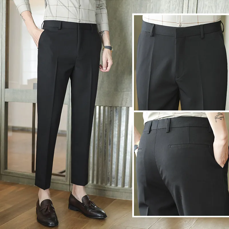 

Весенне-осенние новые модные мужские повседневные деловые брюки прямого кроя, однотонные, базовые, трендовые, для ежедневной носки