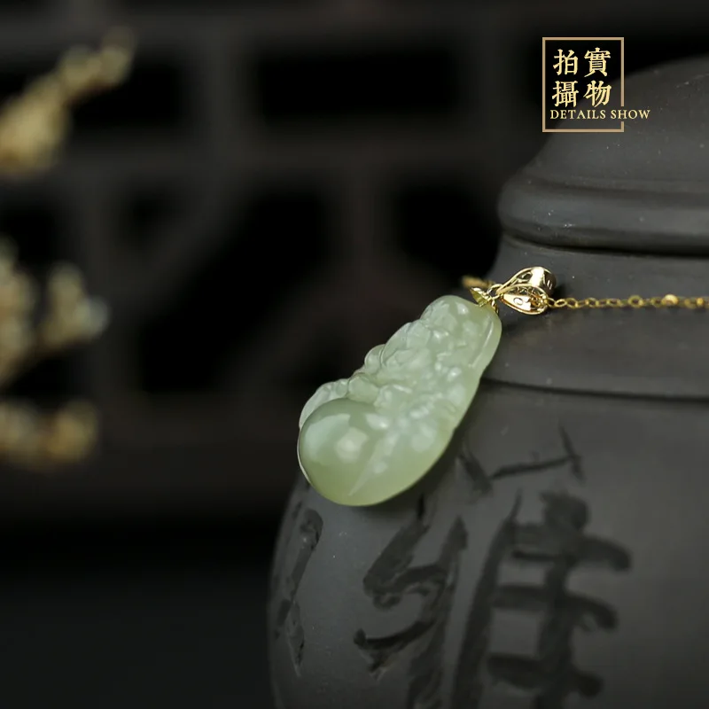 18K Gold Hetian Jade Qingyu Buddha Pendant for Women with Certificate AU750 Inlaid Natural Big Belly Laughing Maitreya Jade Budd