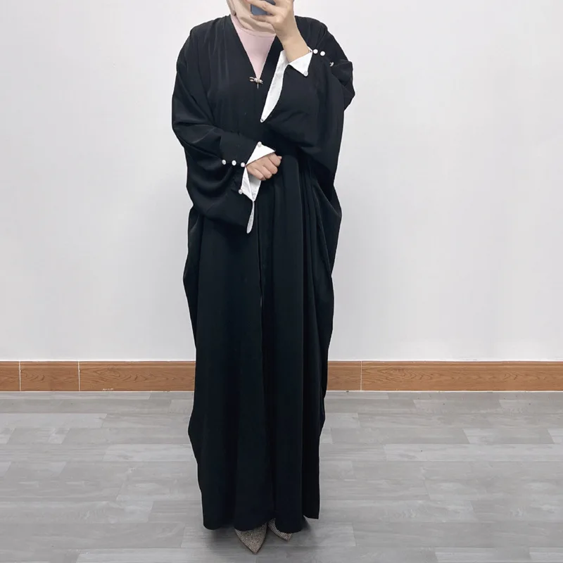

Fashion Embroidered Elegant Middle Eastern Abaya Dress Loose Fit Long Sleeve Open Front Robe Dubai Women Clothing
