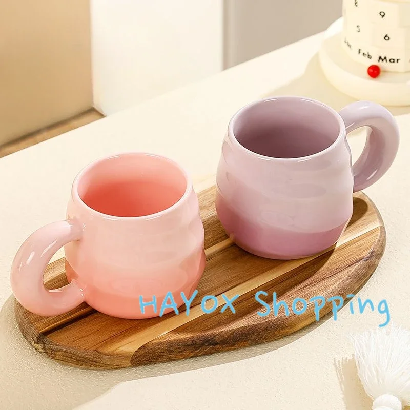 Creative Gradient Color Mug，Screw Thread Ceramic Handle Cup ，Office Ceramic Coffee Milk Drinking Oats Cup Water Teacup