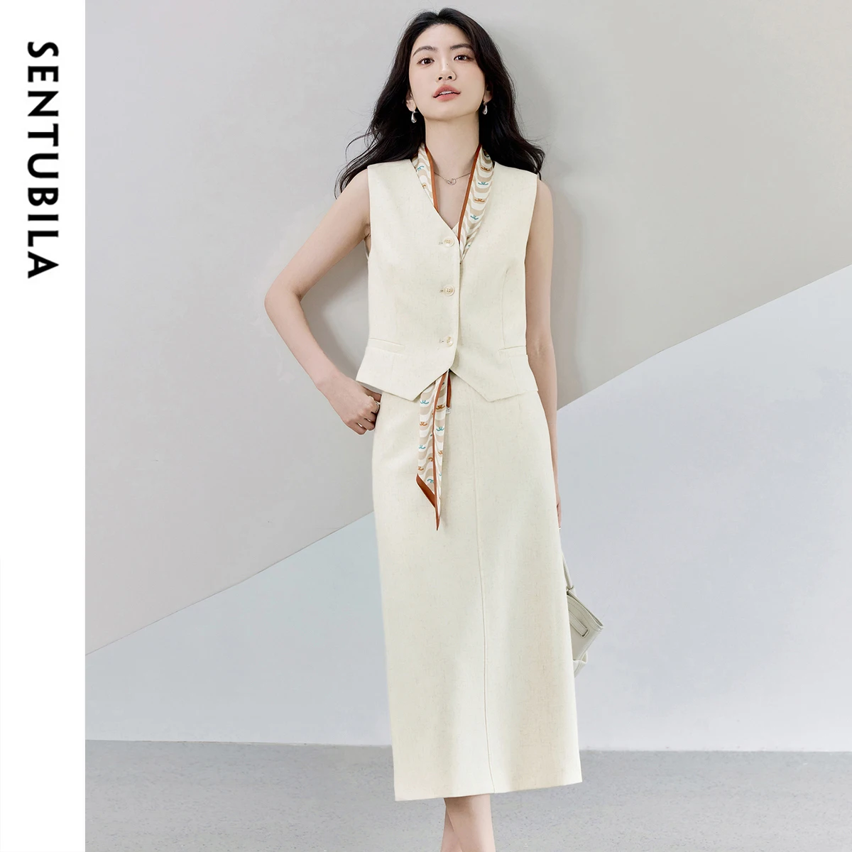 

SENTUBILA Women's Two Pieces Set Linen Suit With Skirt 2025 New Collection Summer Elegant Woman Outfit Formal Clothing 152ZA1923
