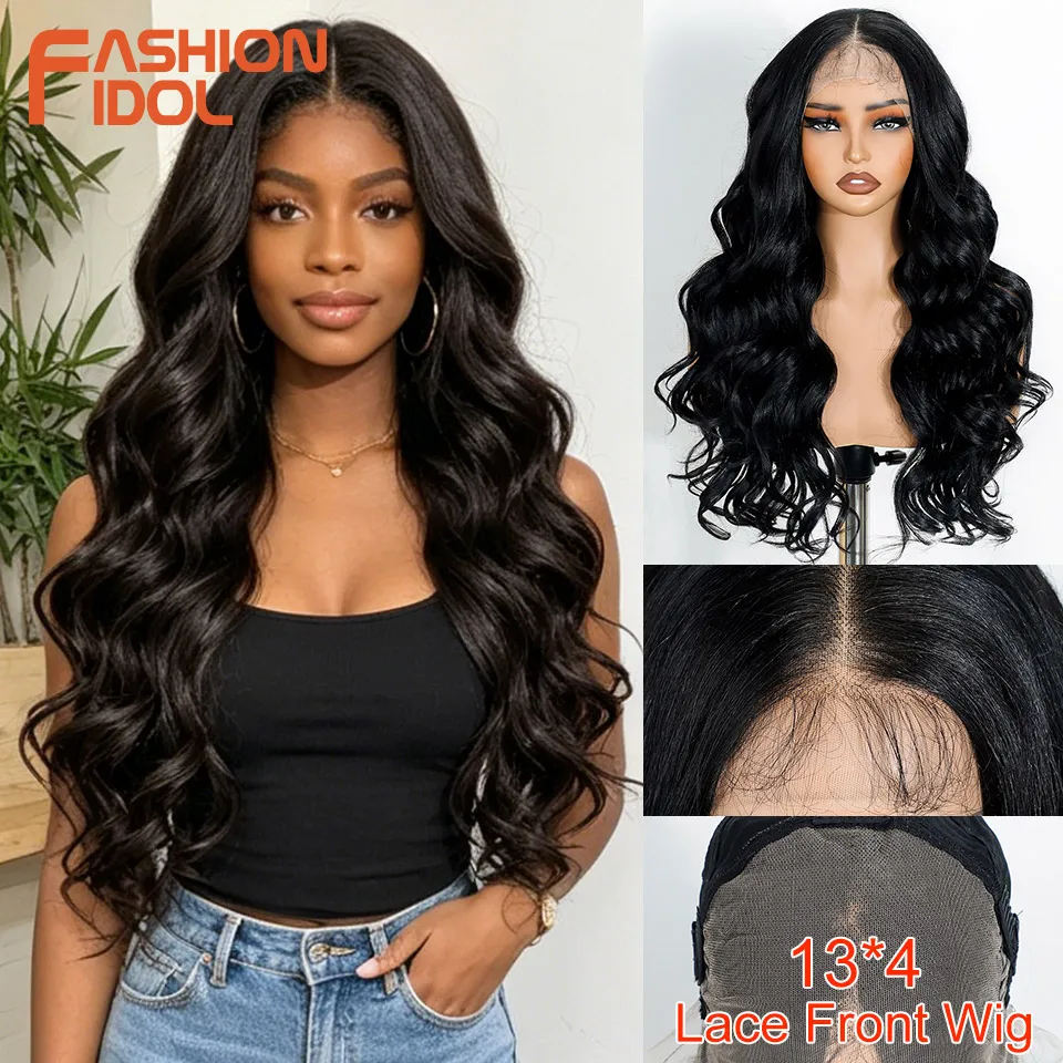fashion-idol-hd-transparent-13-4-lace-front-wigs-synthetic-baby-hair-deep-wave-wigs-24-inch-ombre-brown-cosplay-wigs-for-women