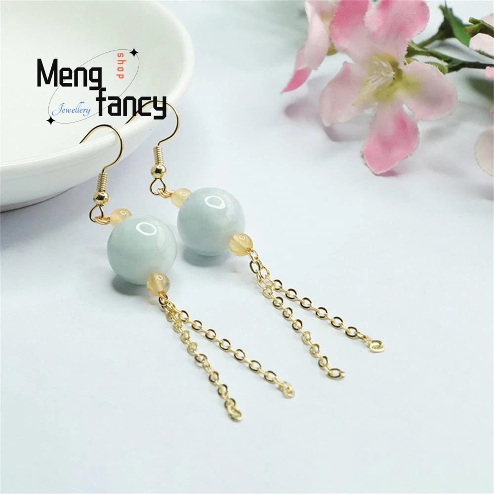 Natural A-goods Jadeite Jade Beads Tassel Ear Hooks Earrings Exquisite Elegant Simple High-grade Fashion Jewelry Holiday Gifts