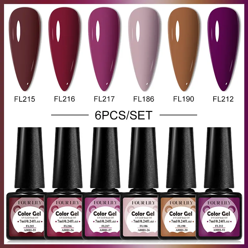 مجموعة أظافر جل LED بالأشعة فوق البنفسجية ، تدوم طويلاً ، نقع ، لون داكن ، طقم لوازم الأظافر ، فن تجميل الأظافر ، طلاء ذاتي الصنع ، 6 *