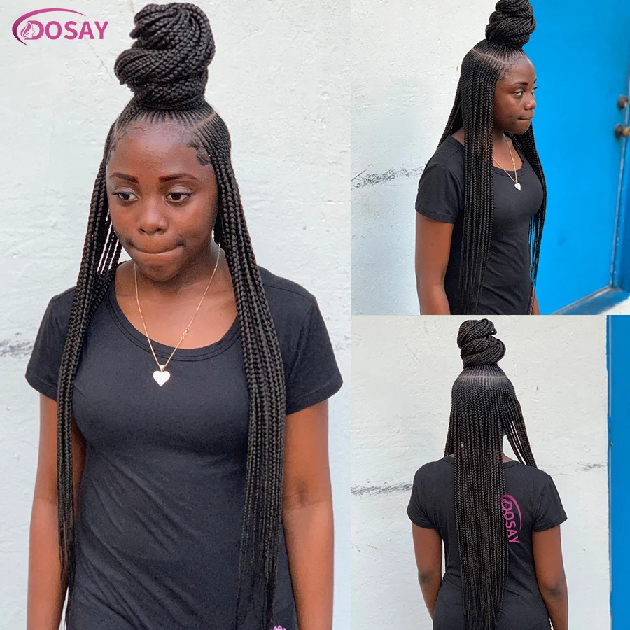 Peluca de encaje con trenzas de maíz para mujeres negras, parte lateral trenzada, doble pelo holandés con pelo de bebé, pelucas delanteras de encaje sintético, 36 pulgadas