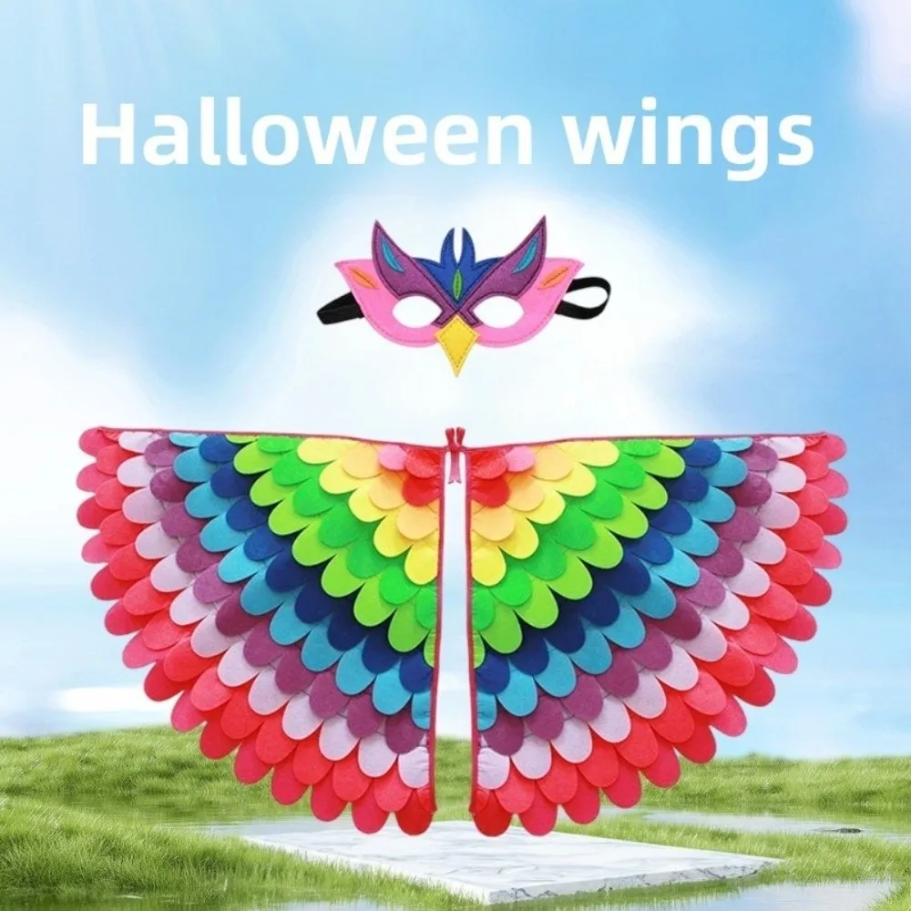 Cute Felt Cloth Halloween Cloak with Mask Bird Wings Owl Halloween Children Costume Cosplay Robe Cape Mask Set Children