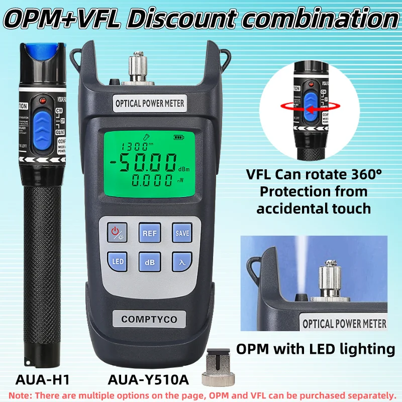 AUA-Y510A Optical Power Meter&Visual Fault Locator FTTH Fiber Tester Tool Kit (Optional) OPM(-50~+26dBm)&VFL(1/10/20/30/50mW)